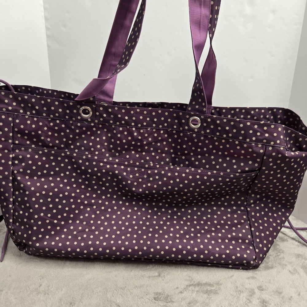 Thirty-One Large Utility Tote Purple Polka Dot Canvas Shoulder Bag